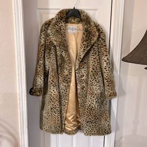 St John Faux Fur Leopard Swing Coat